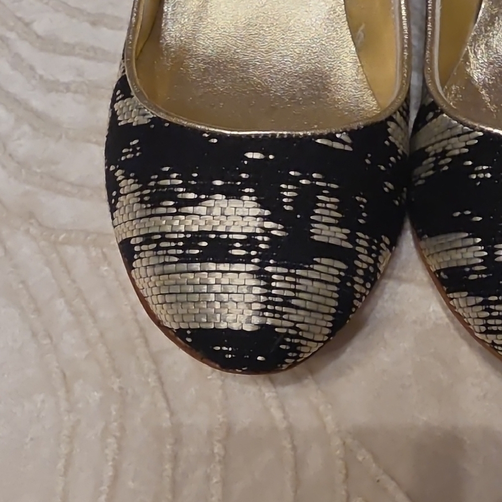 Claudia Ciuti Chic Patterned Black and Gold Heels 3 Inches Heel Size 6 - Picture 4 of 13